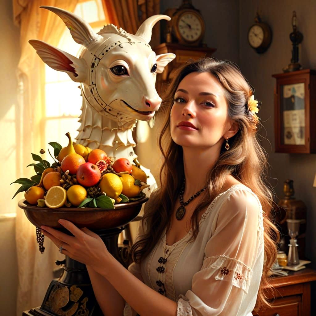 Surrealistic Lady in Vibrant Fantasy Scene