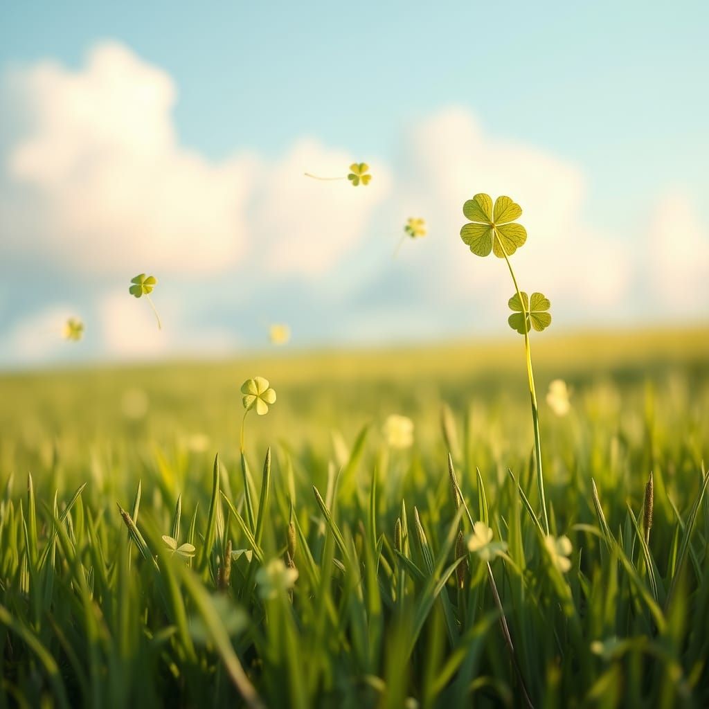 Whimsical Four-Leaf Clovers in a Dreamy Pastel Landscape