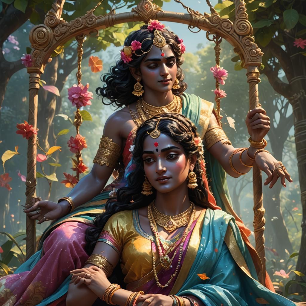 Radha krishna on swing