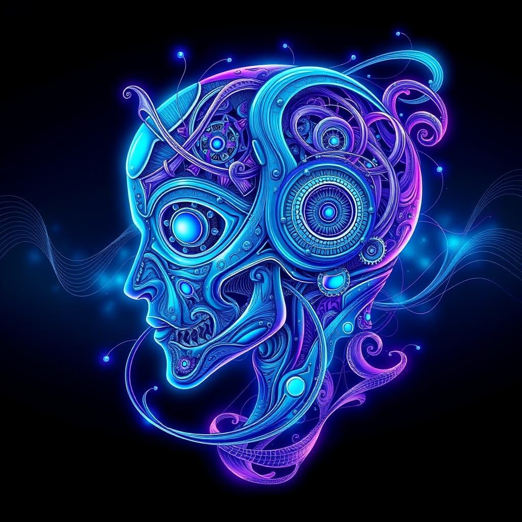 Mesmerizing Abstract Robot Vector Art with Fractal Patterns
