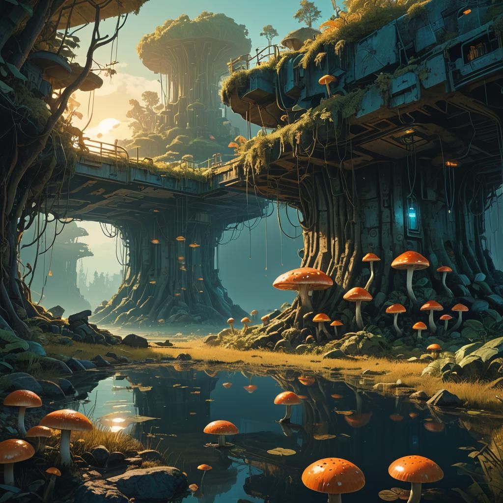 Draw a secret civilization hidden beneath a well.