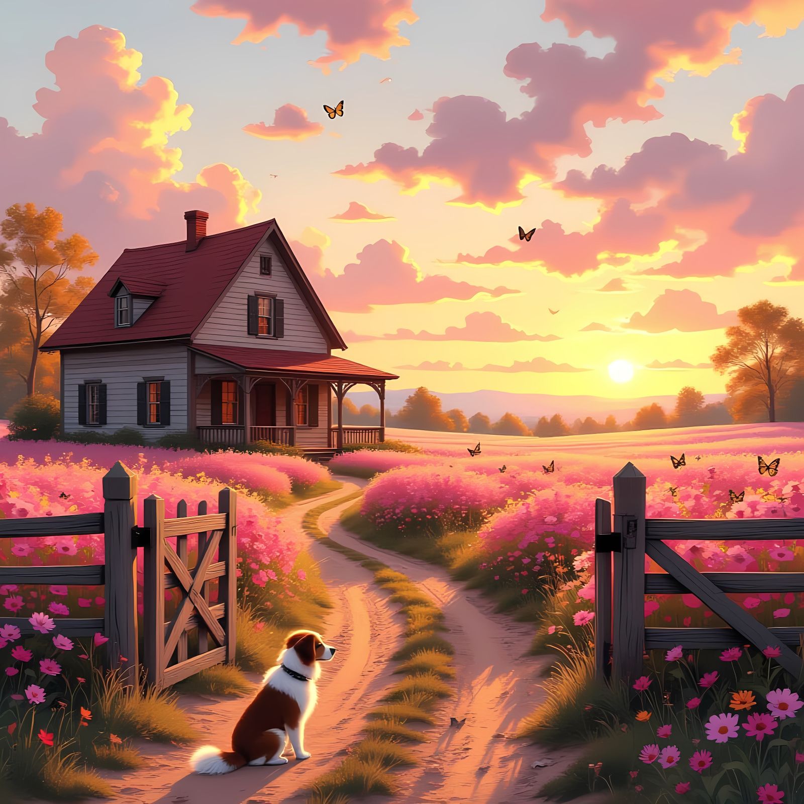 Sunset across pink meadow  by @Anything-Goes