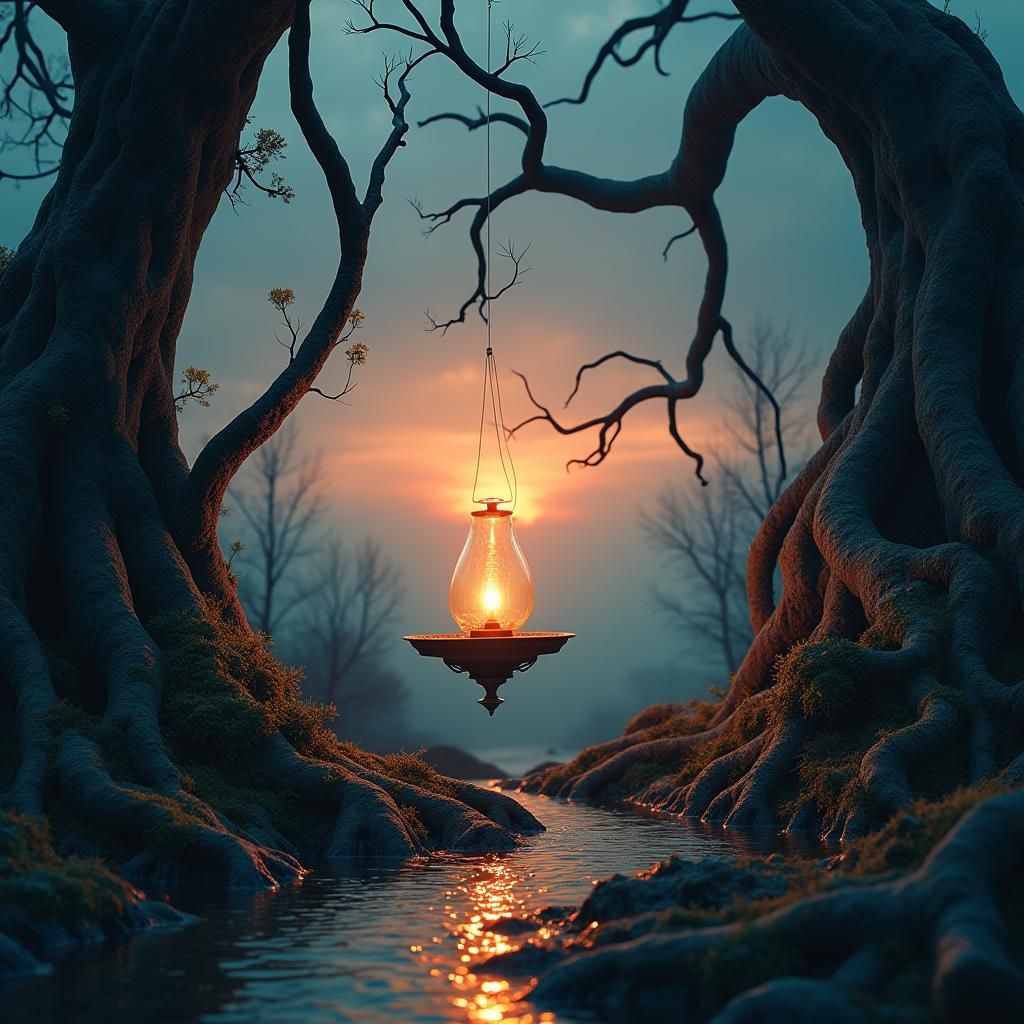 Ethereal Oil Lamp in Dreamscape Sunset