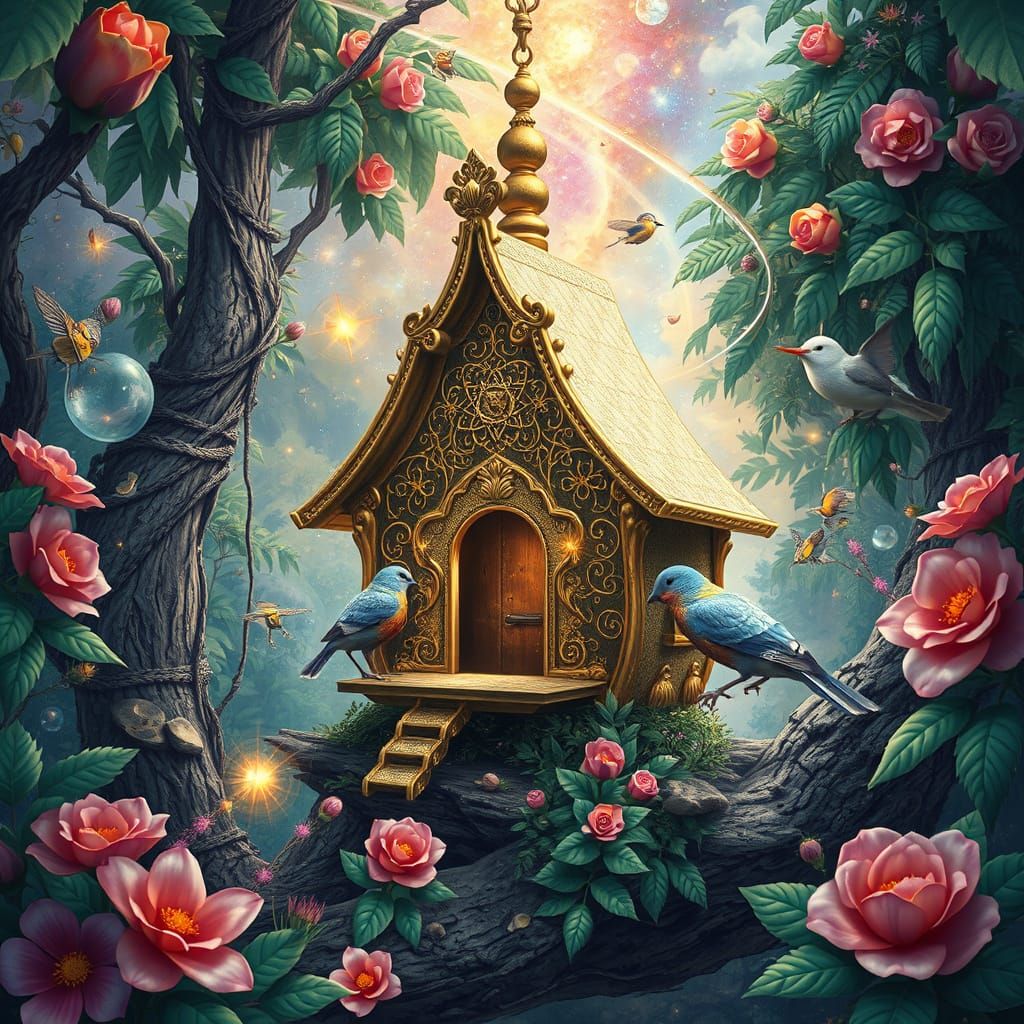 Ein Vogelhaus, das aus Gold und Silber erbaut ist  by @Profi