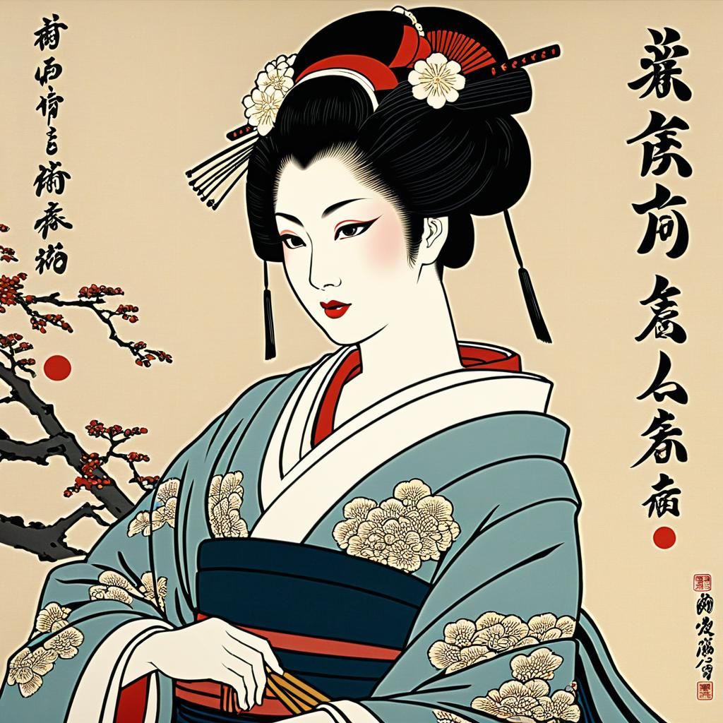 Elegant Geisha in Characteristic Pose by Toyokuni I, Ukiyo-e  by @Jane77755