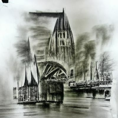 Cologne, Germany charcoal drawing