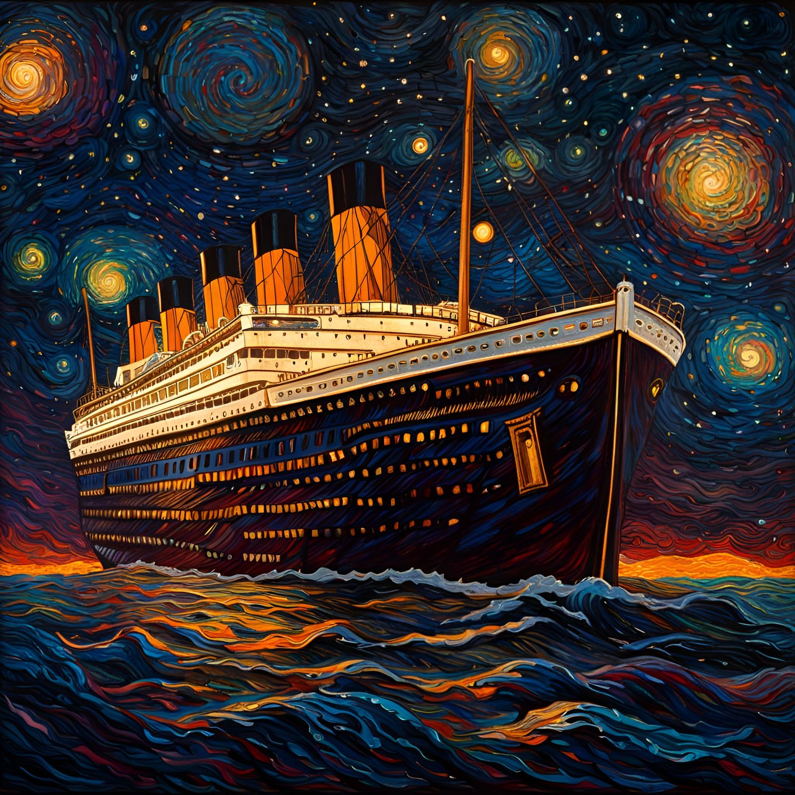 Titanic in the style of Van Gogh's Impressionism  by @Tajra Adna