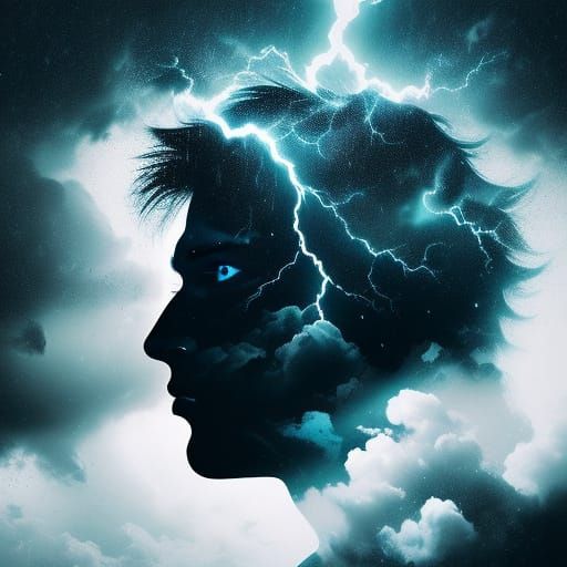 Dramatic Double Exposure: Man and Thunderstorm