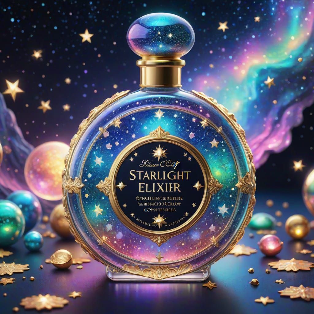 For the "Fictional Beauty Product Labels" challenge: Imagine a shimmering bottle of "Starlight Elixir" ...  by @Debbie Dwarika