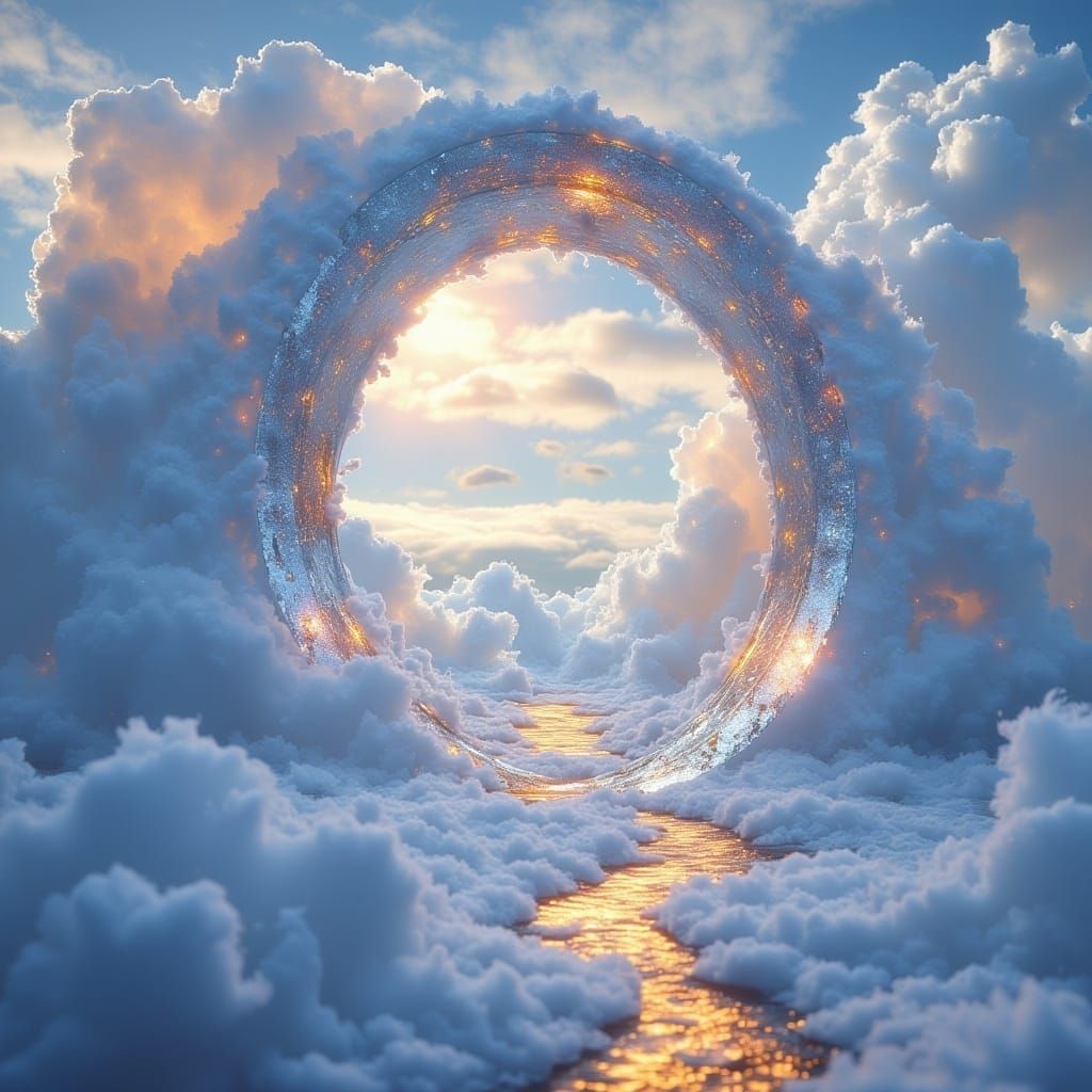 <lora:MJ6-1 Portals:1.0> Sky Gate: A portal that appears in the clouds, allowing access to floating islands and cities in the sky, by artist...