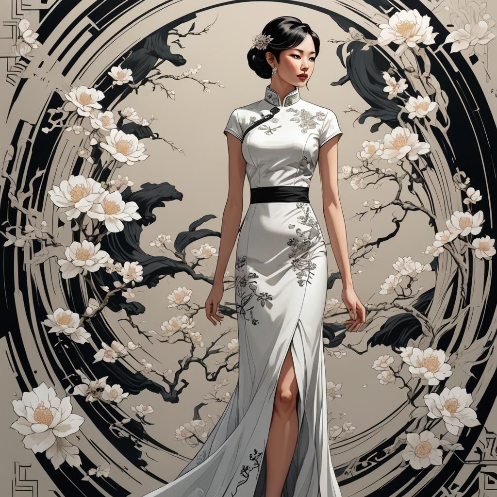 flat illustration, girl, elegant posture, graceful curves, w...