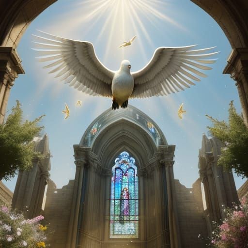 Divine Dove Ascends in Celestial Light