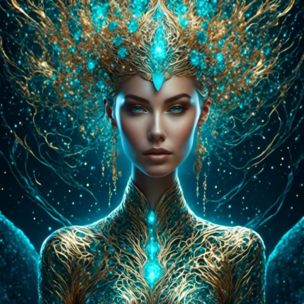 Scandinavian Woman in Lotus Position with Gold Accents