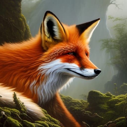 The cunning fox and a white flying snake, 🦊&🐍 - AI Generated Artwork