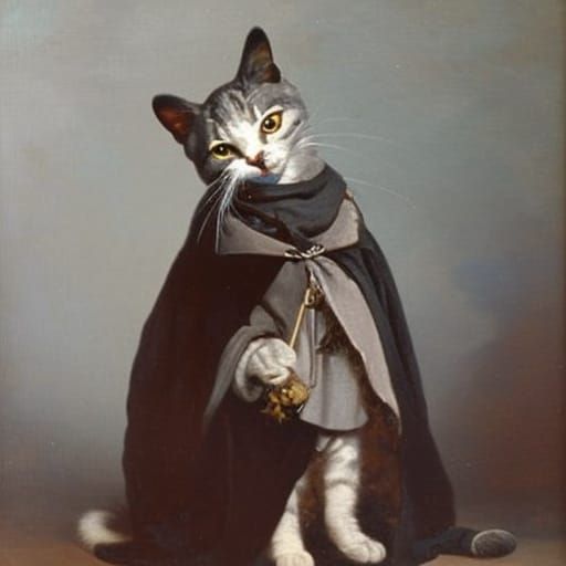 Joseph decreux painting of a kitten dressed as a witch