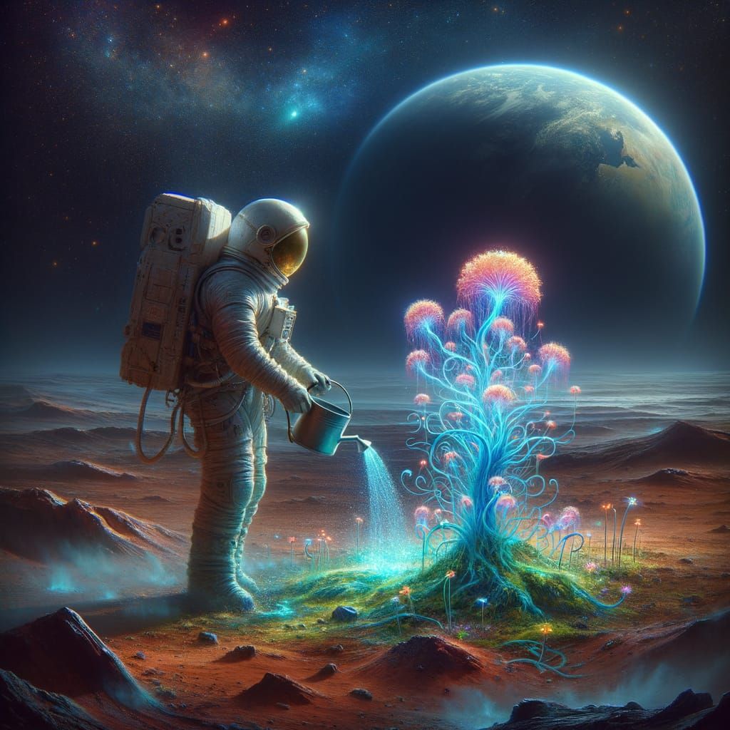 A lone astronaut tending tI need a 6 dimensional drawing of a cafe with a total area of 8.25 meters long and 11 meters wide. It includes a r...