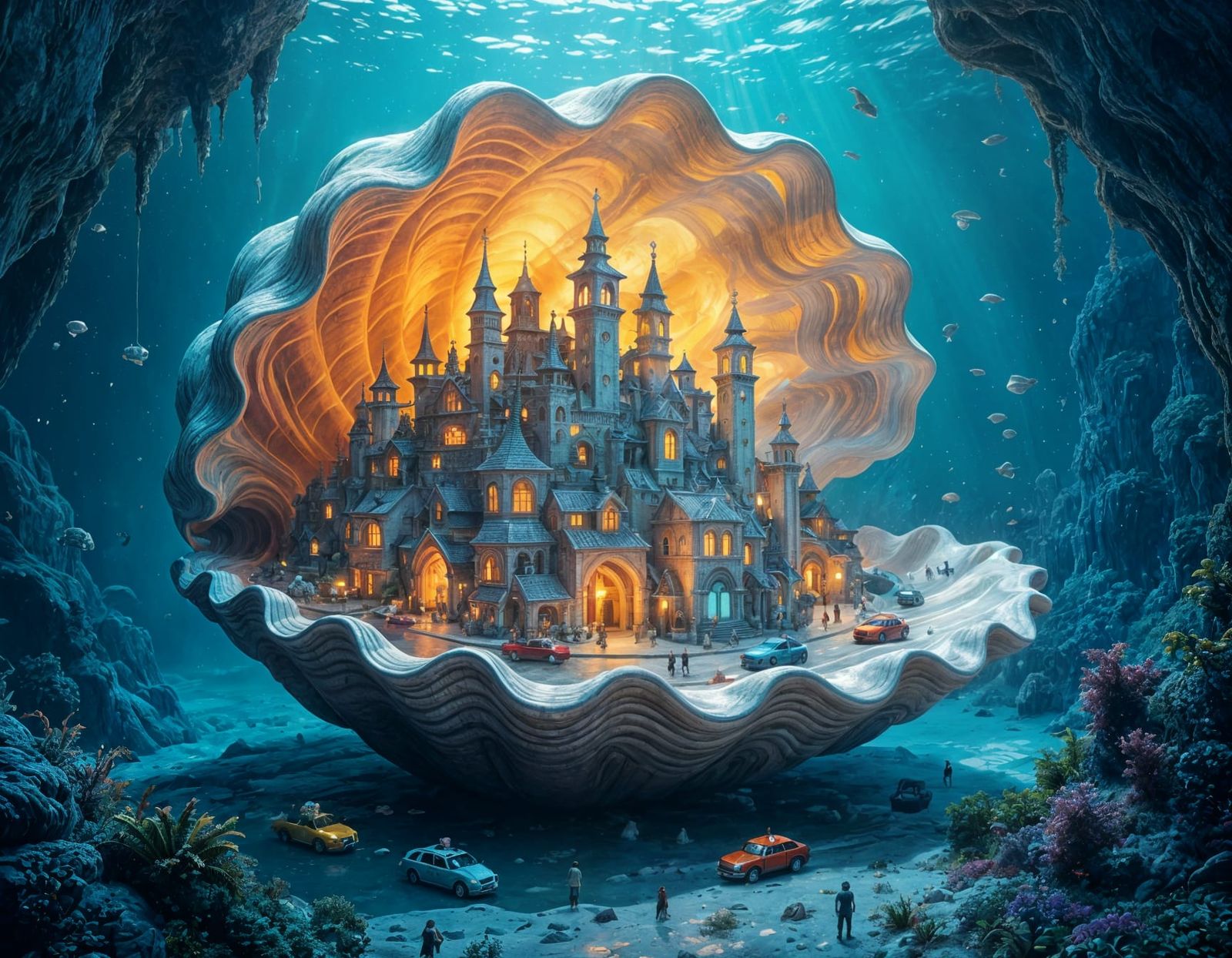 Miniature city built inside a giant seashell  by @Dreamer in Hell