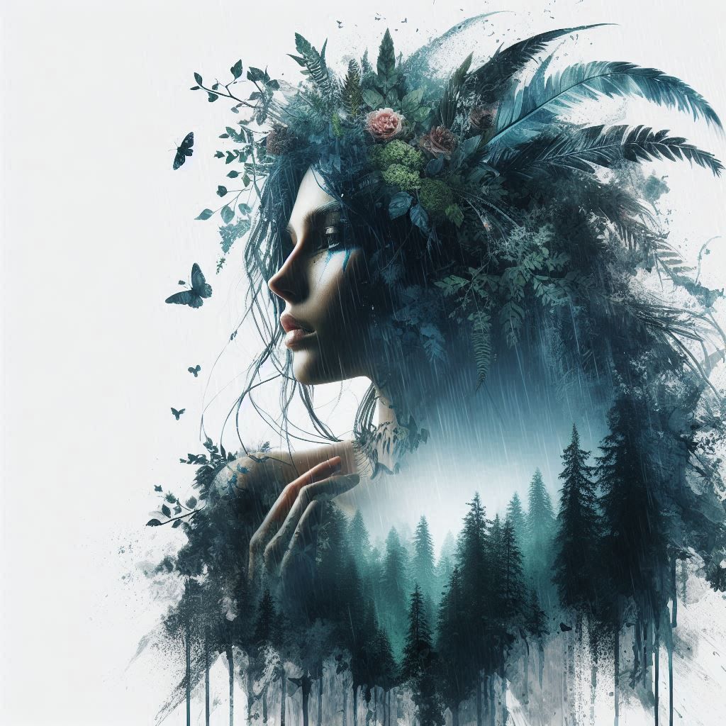 double exposure beautiful fantasy DALL-E 3 portrait landscape..