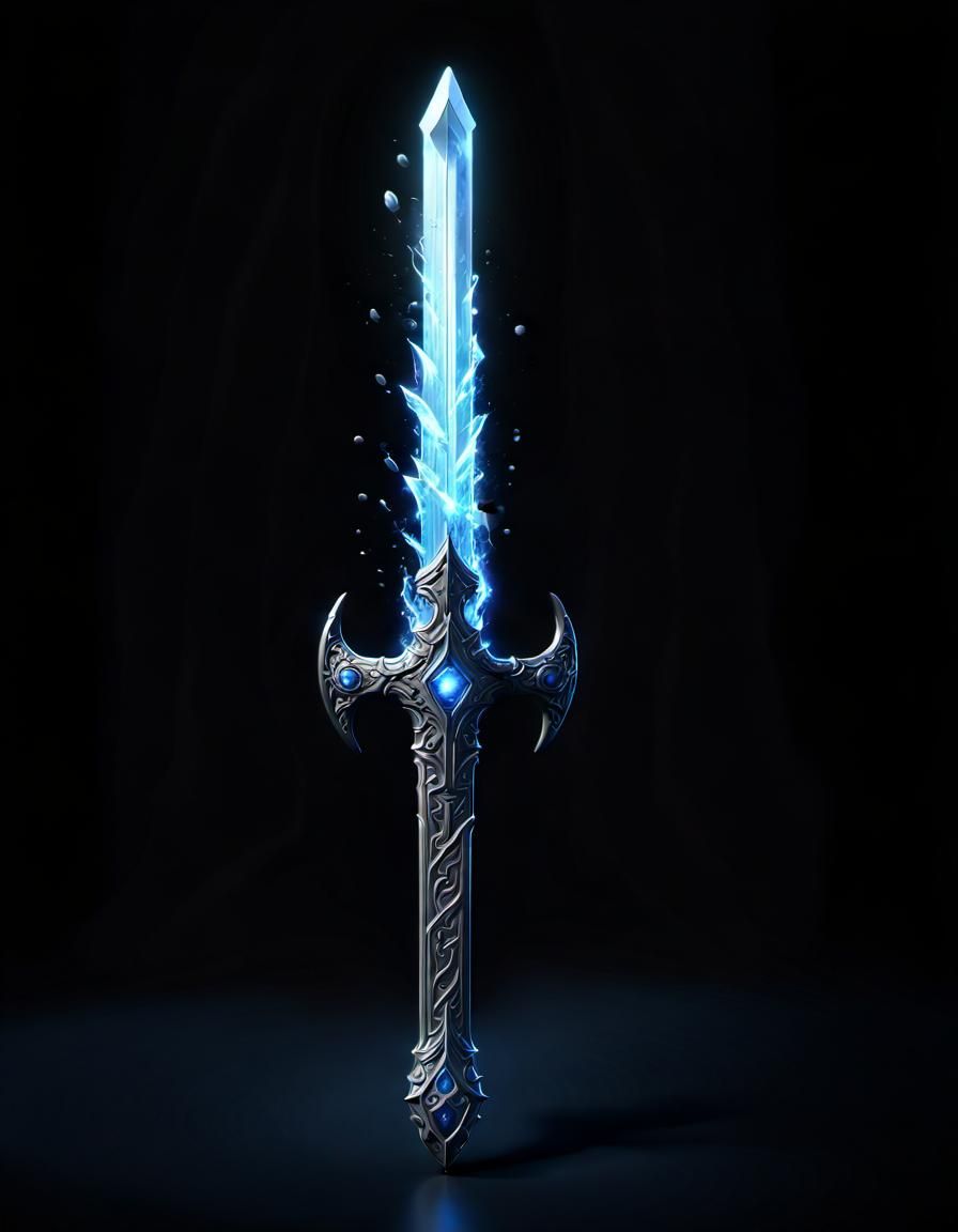 sword made of pure blue energy, black background; a masterpiece, 8k ...