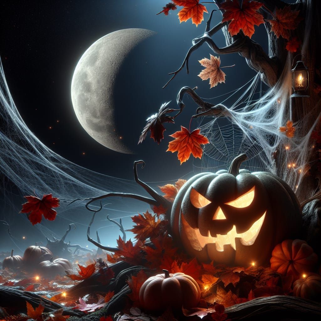 Enchanting Halloween Scene with Jack-o'-Lantern and Moon