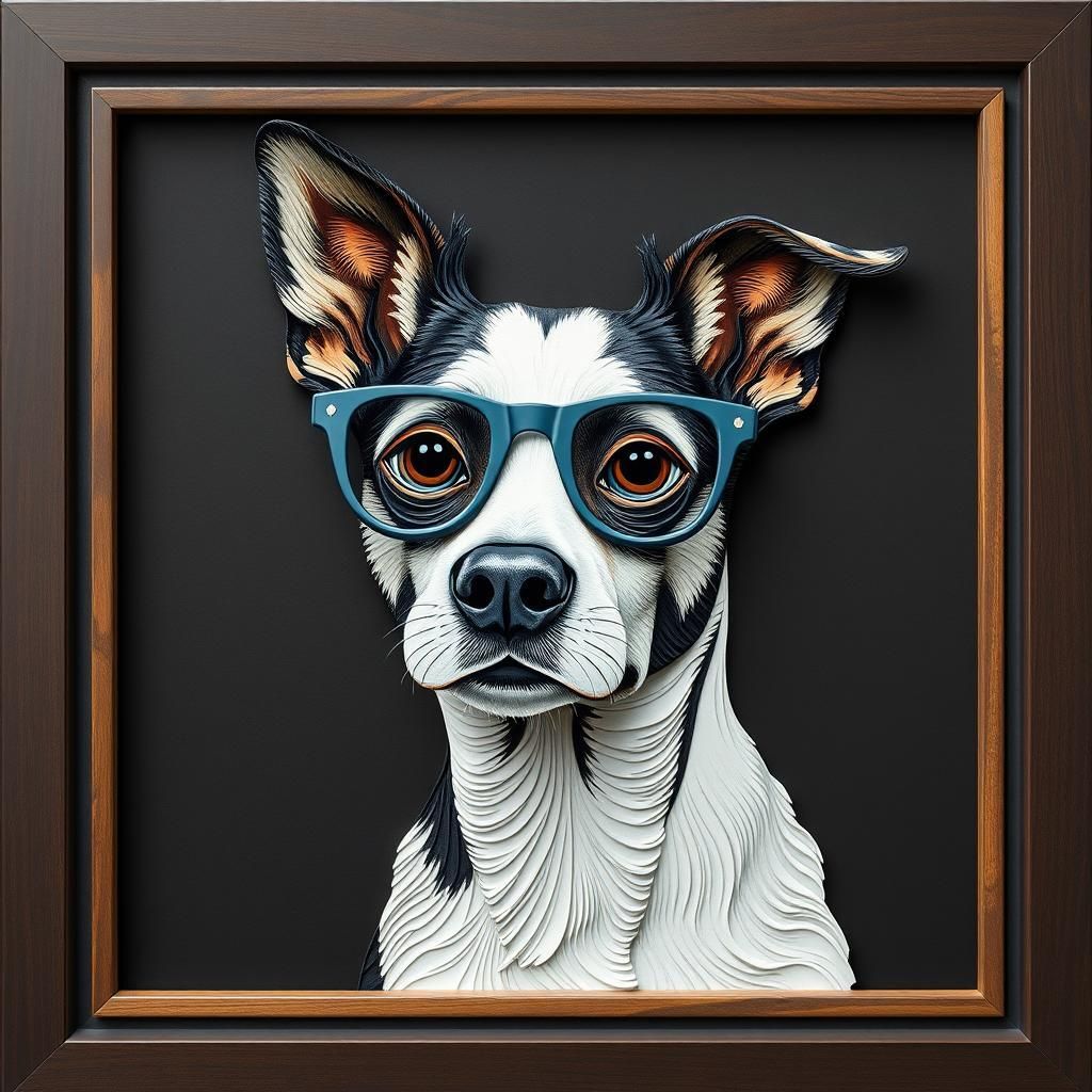Dog portrait w/glasses.