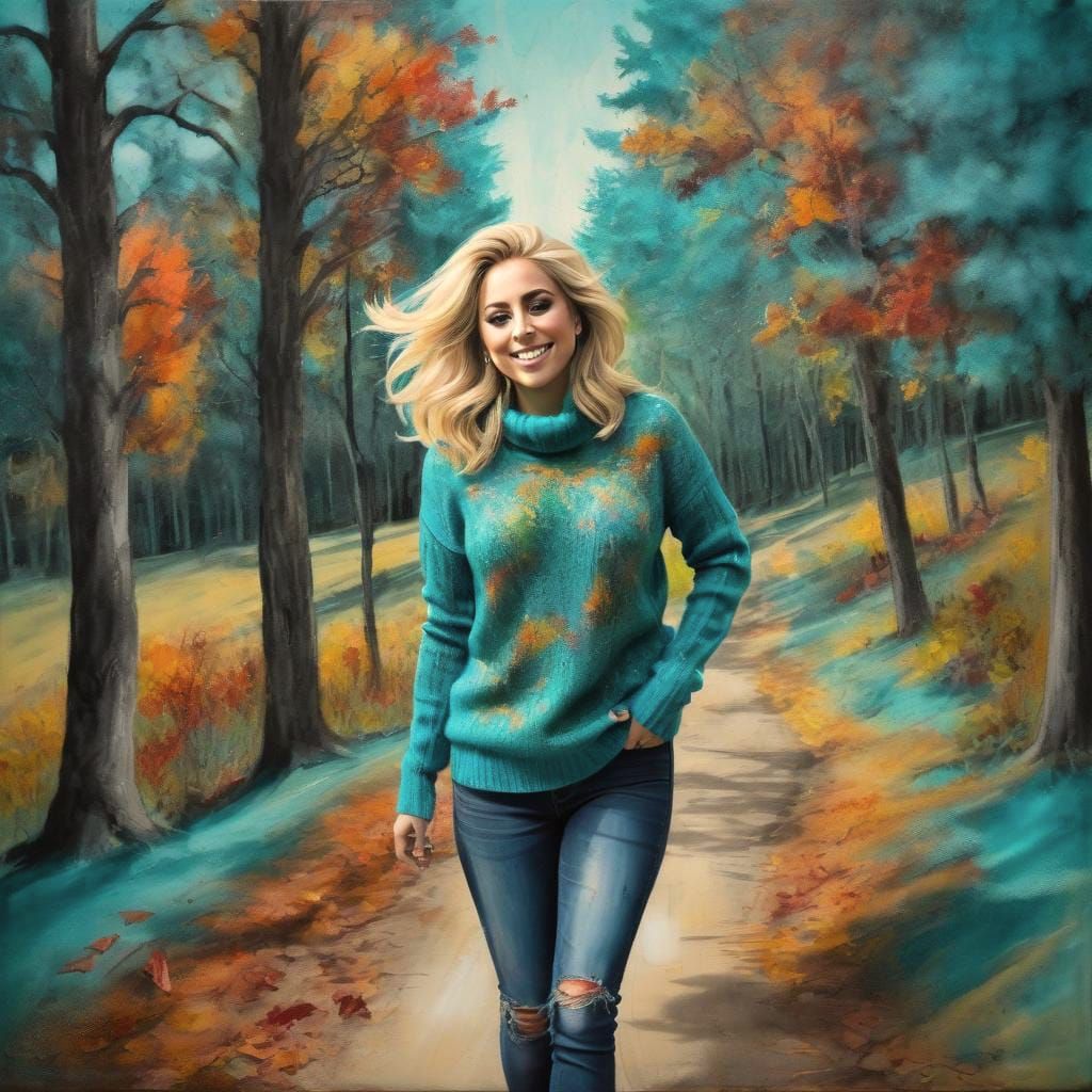 Woman in a turquoise sweater