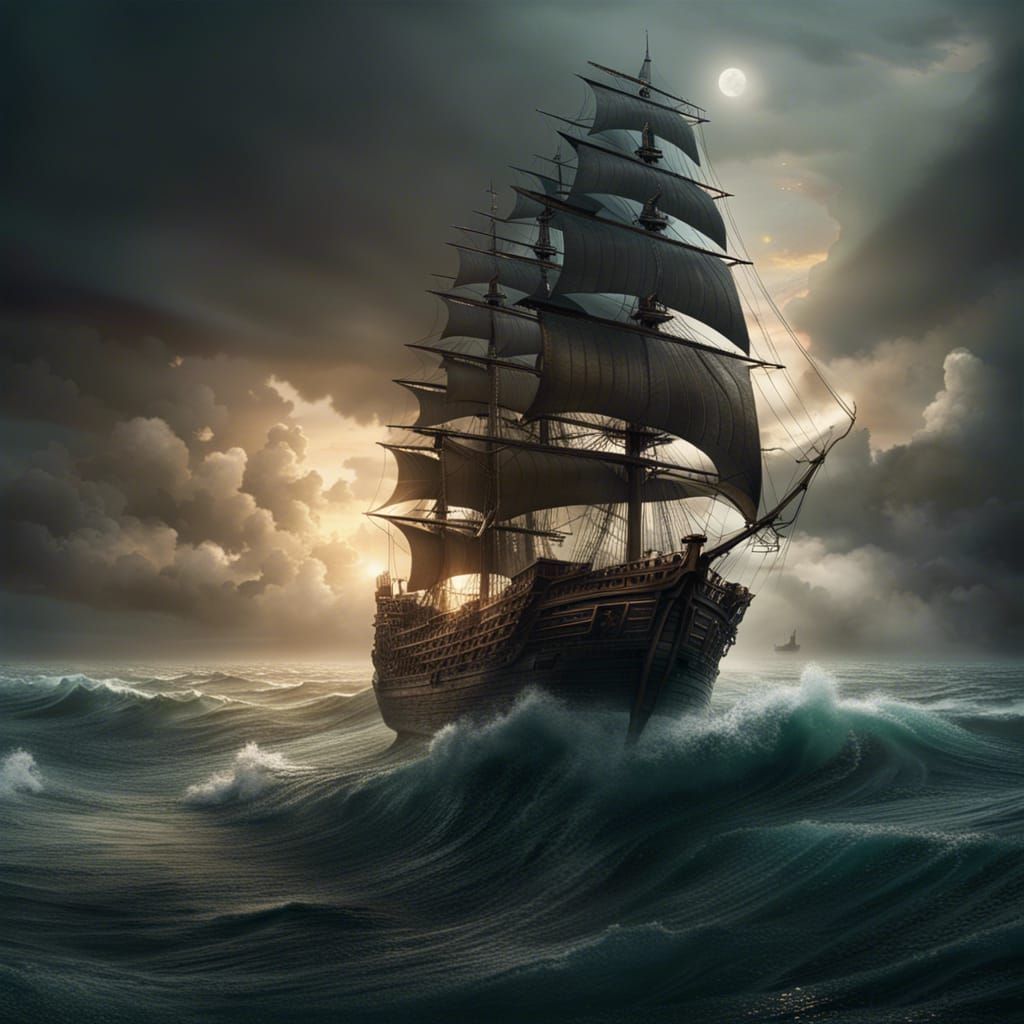 ship on a wavy sea - AI Generated Artwork - NightCafe Creator