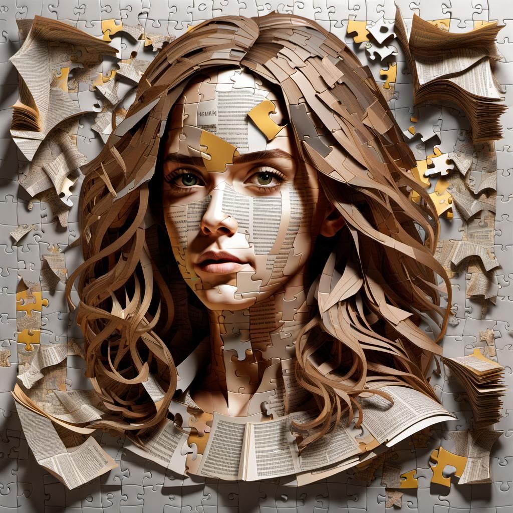 Collage Artwork from Puzzle and Cutout Newspaper of Hermione Granger  by @Naripan