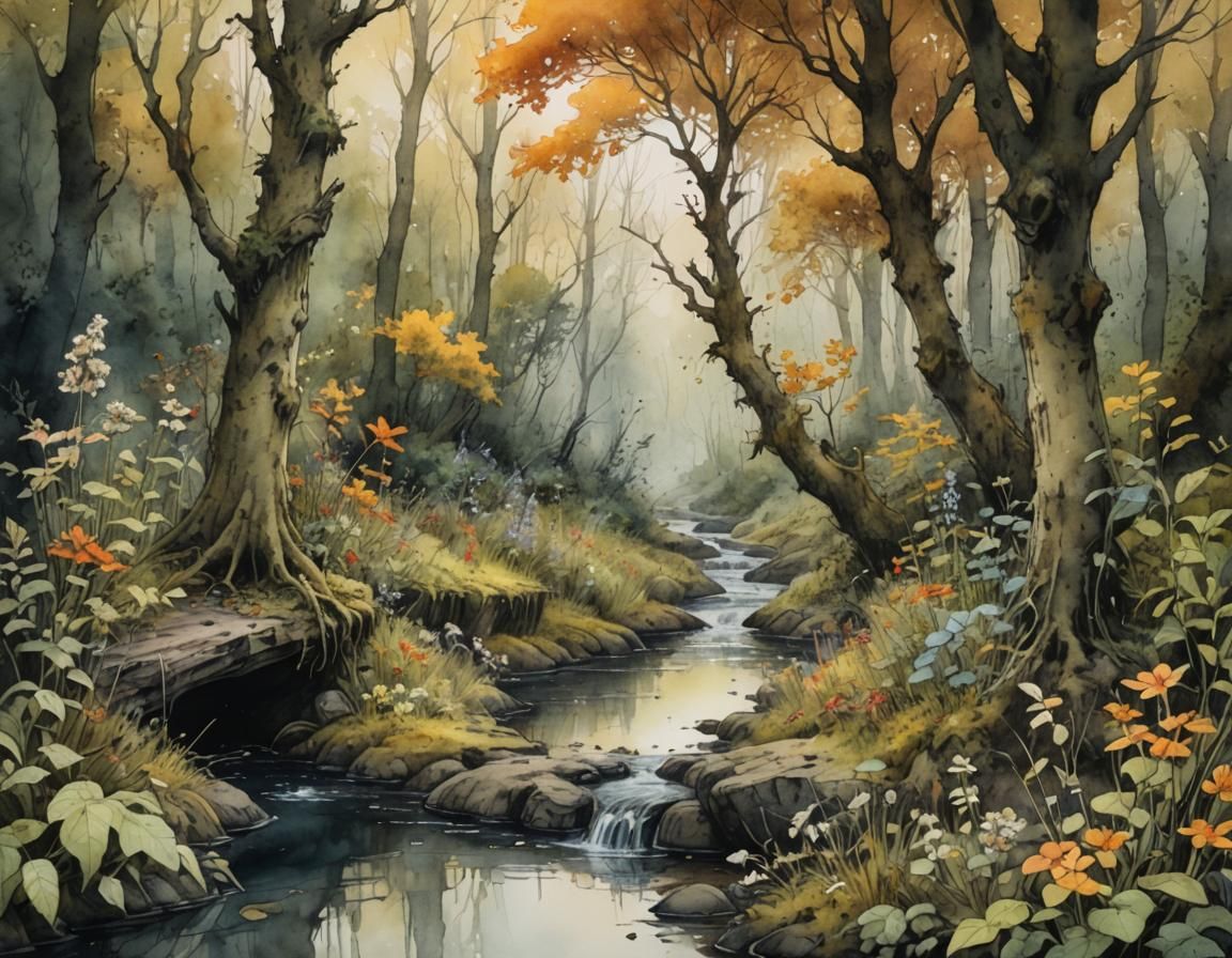 An autumnal Forest and a river  by @Adab Sur Dum