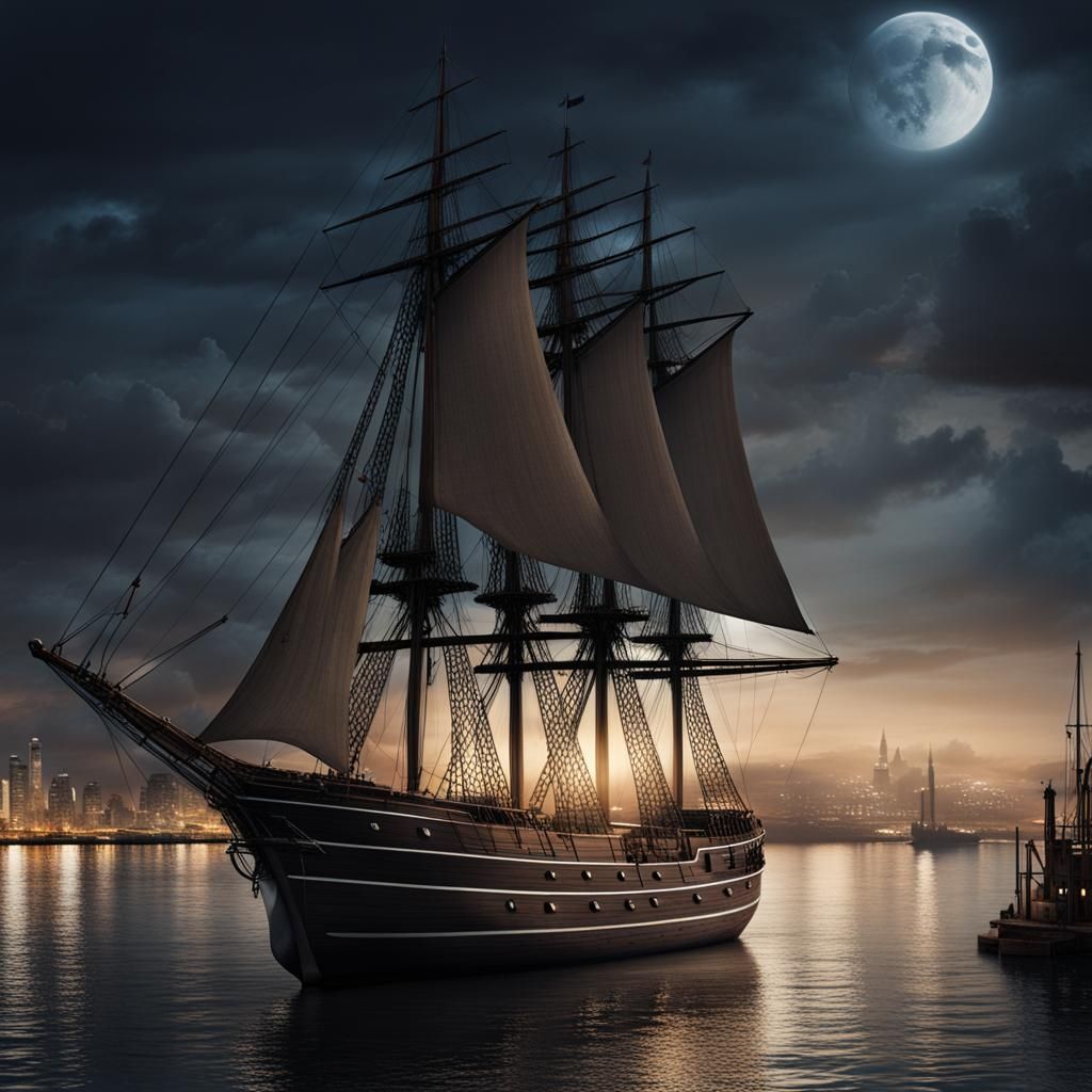 male ein segelschiff am hafen im 18. jahrhundert in der nach...