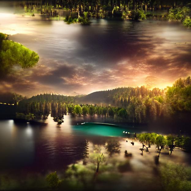 A beautiful evening lake beside a deep forest [8K 3D matte b...