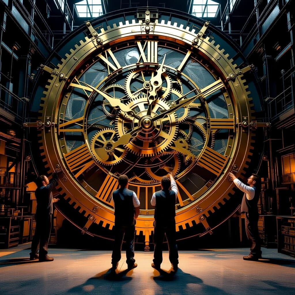 Hyper Realistic Clock Hands Moved By Workers