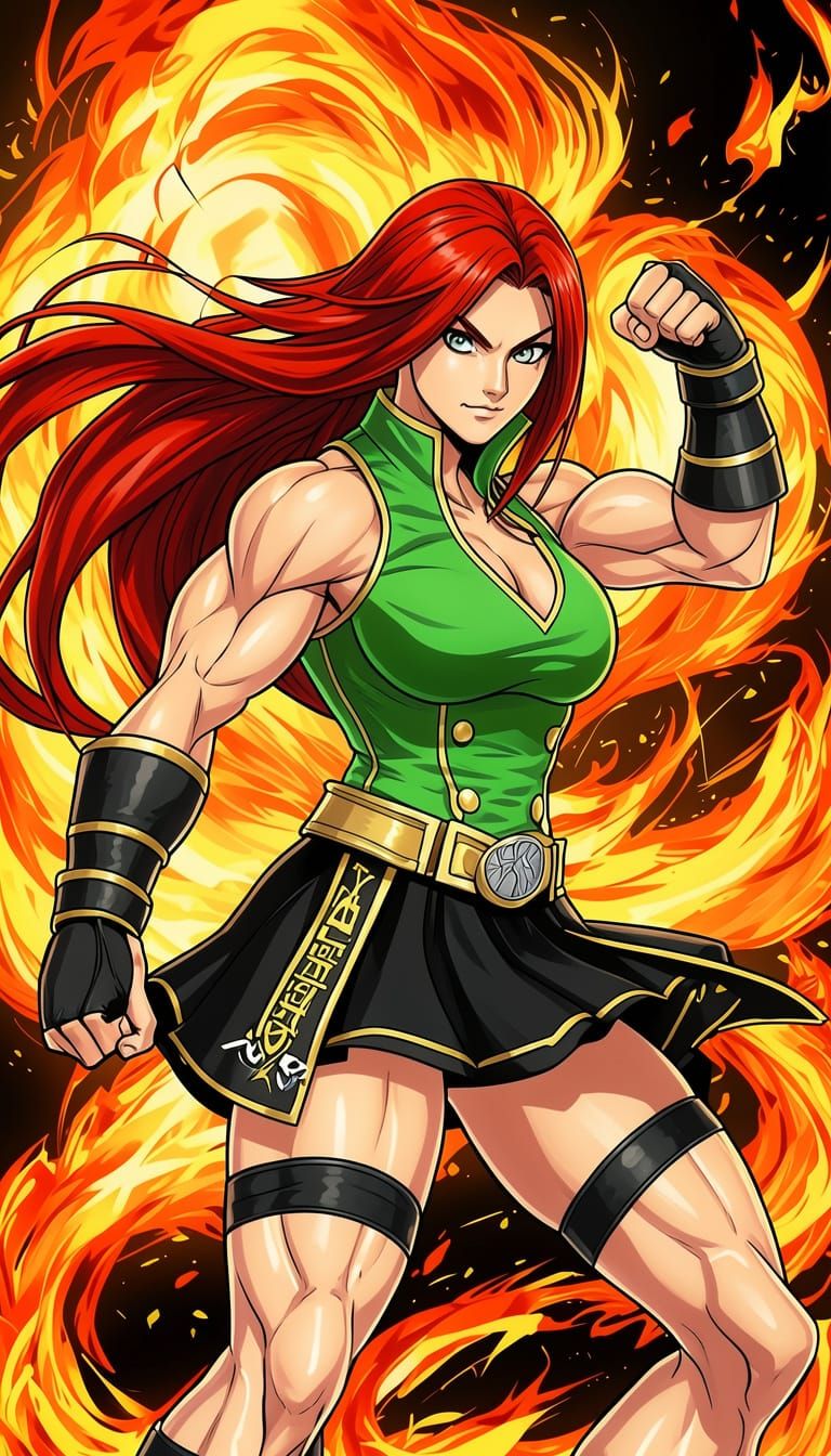 Irish Bodybuilder Vanessa as Fire Psychic in Anime Style