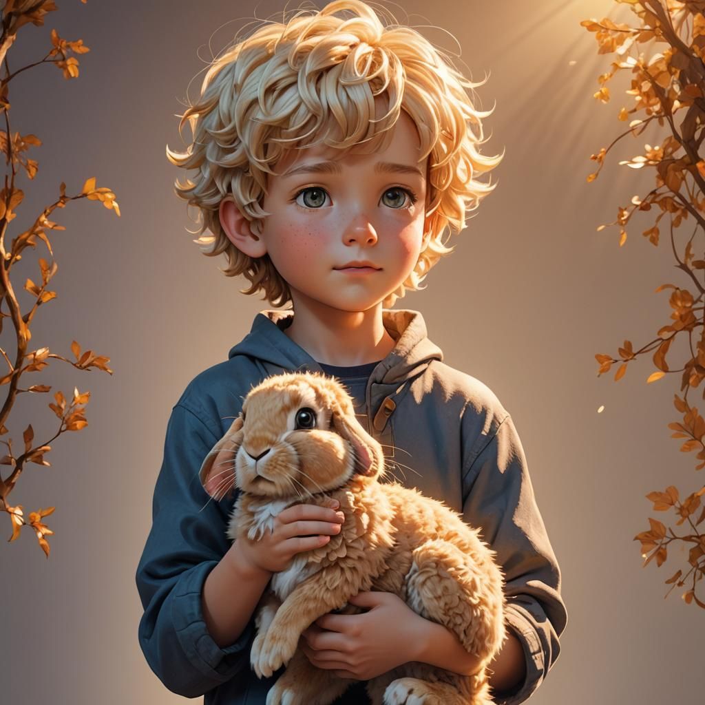 Anime Boy with Rabbit in Digital 3D Illustration