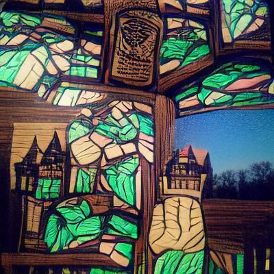Stained glass castle woodcut