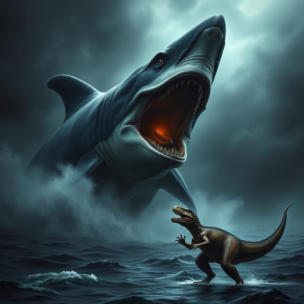 Megalodon battling tyrannosaurus Rex  by @Fortnite_0