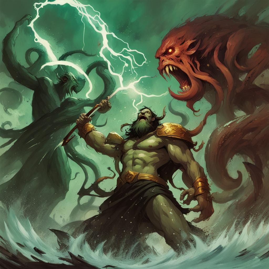 Zeus vs Cthulhu Mythos! - AI Generated Artwork - NightCafe Creator