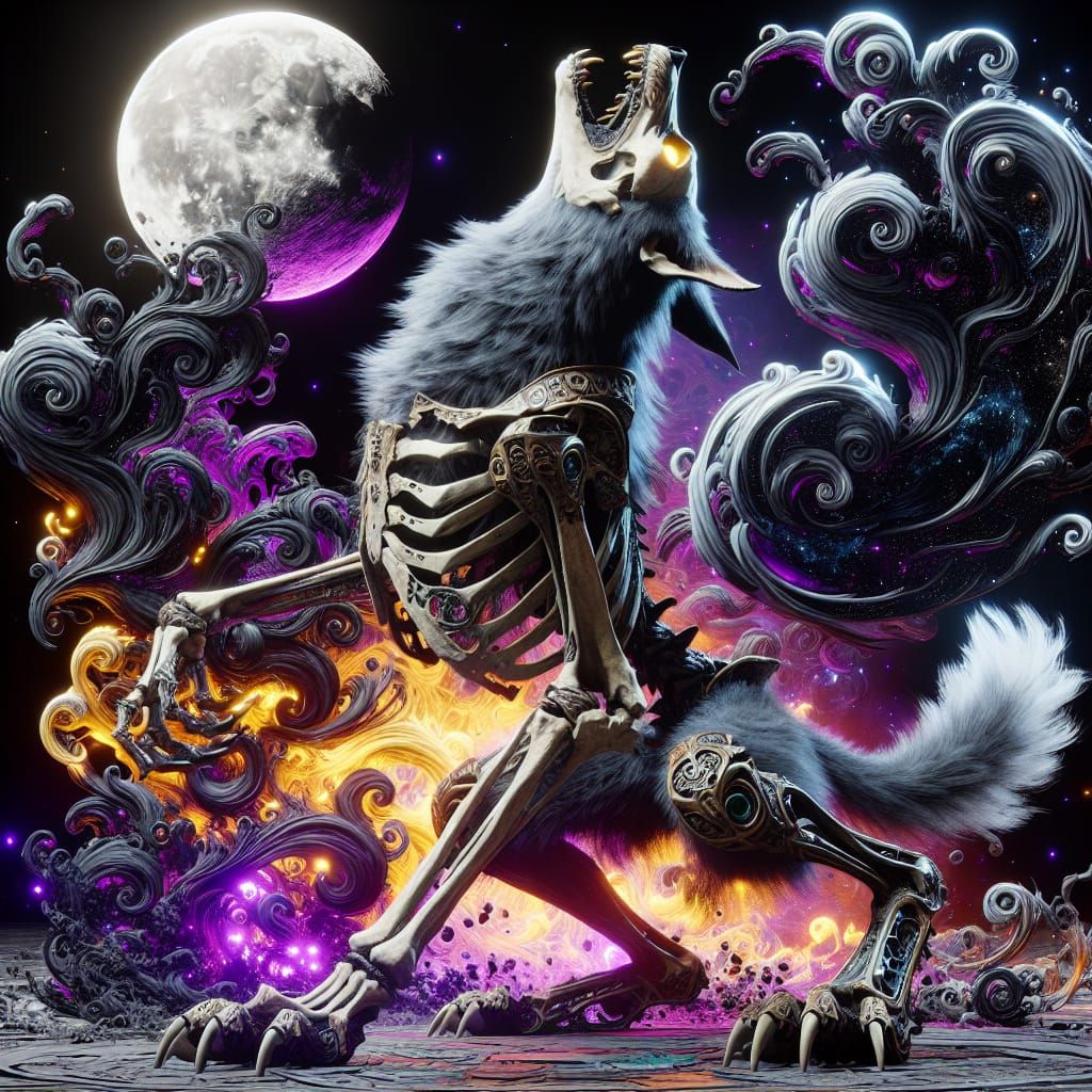 Skeleton werewolf howling at moon