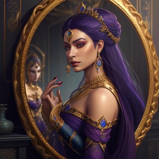 Queen Gazing in Mirror: Detailed Matte Painting