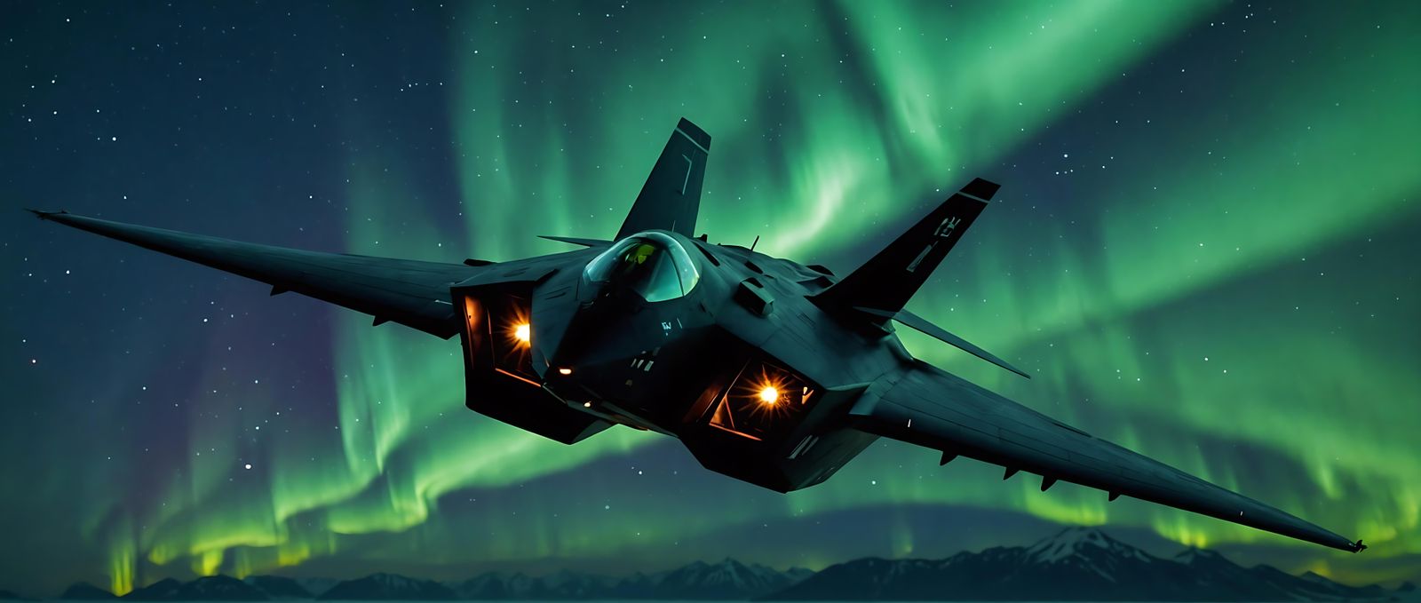 F-117 Nighthawk flying over Alaska with northern lights, super detailed ...