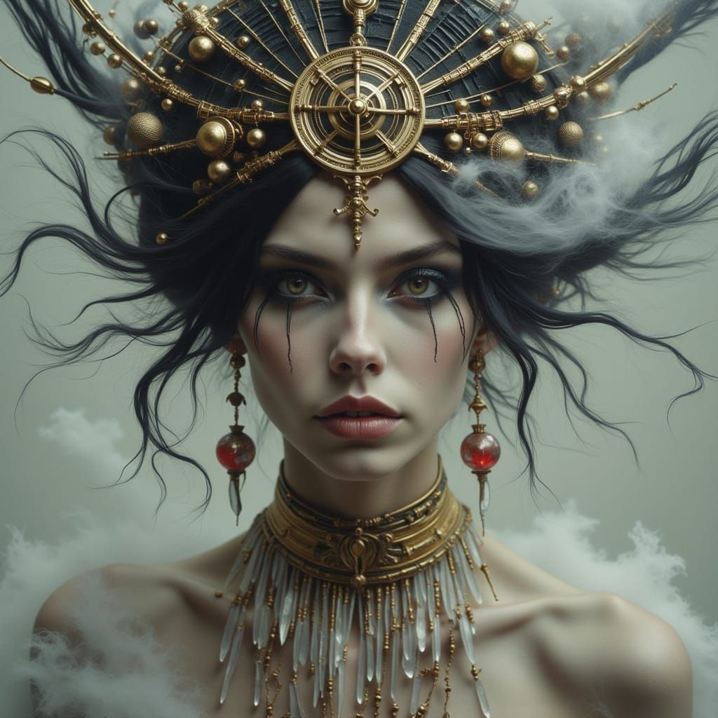 Gothic Queen Portrait in Steampunk Art Deco Style