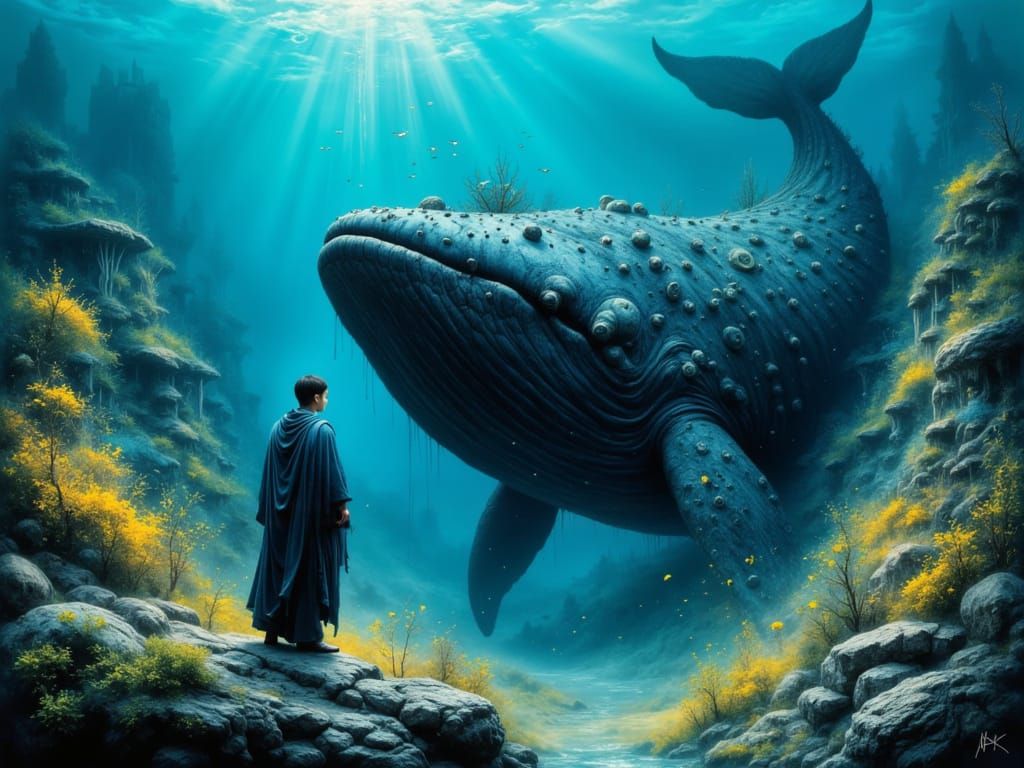 <lora:occam:1.0>jona and the whale