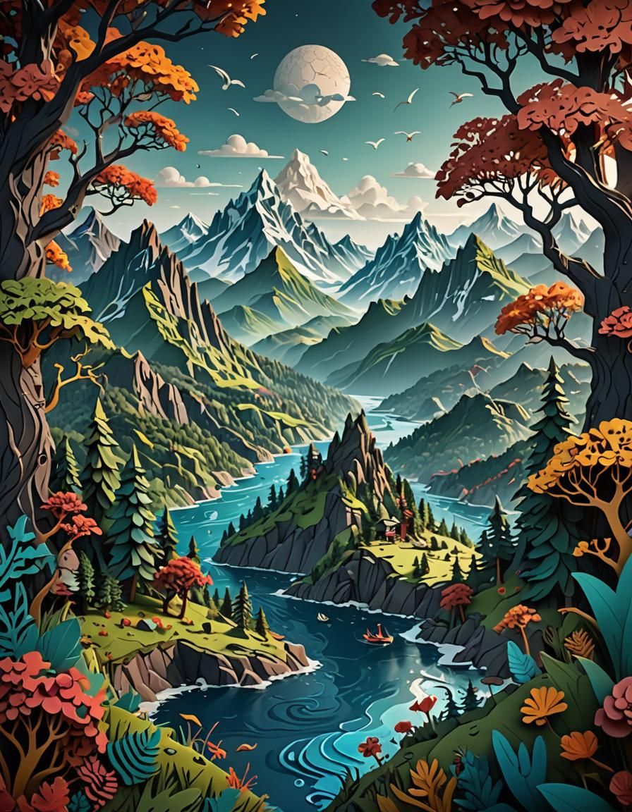 Kirigami landscape.