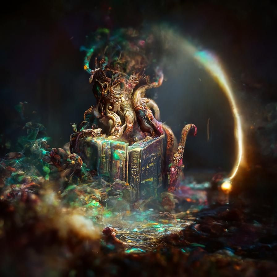 Kraken casting spells from the grimoire; occult, eldritch fe...