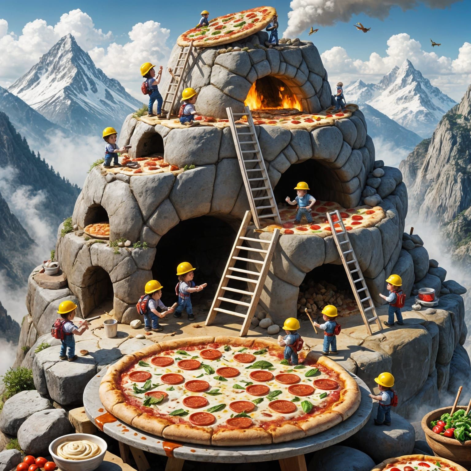 Small people on big pizza.
  by @KomBib