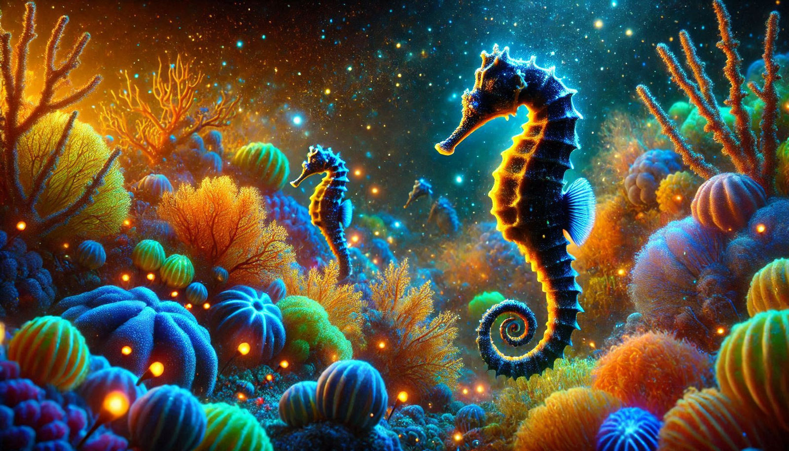 Seahorse in the imaginary coral reef
