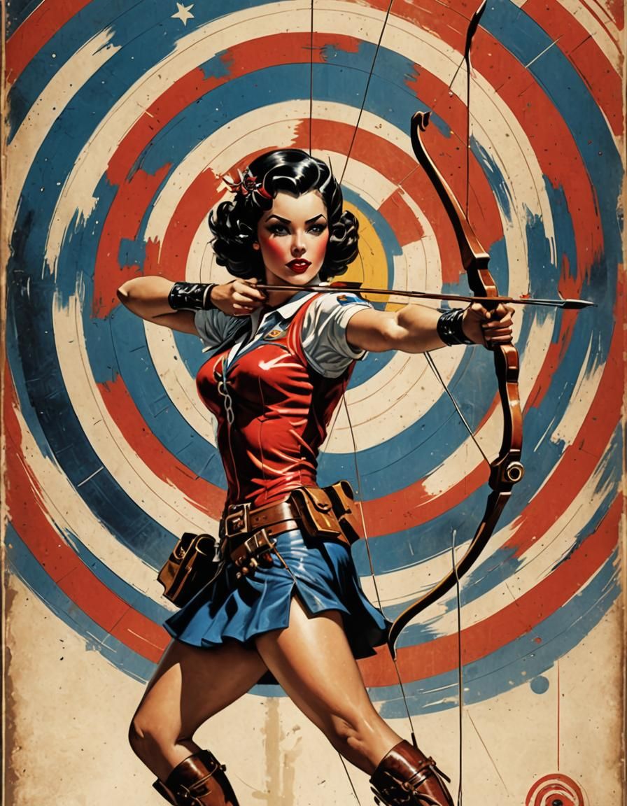 Vintage Americana Pin-Up Archer in Comic Book Art Style