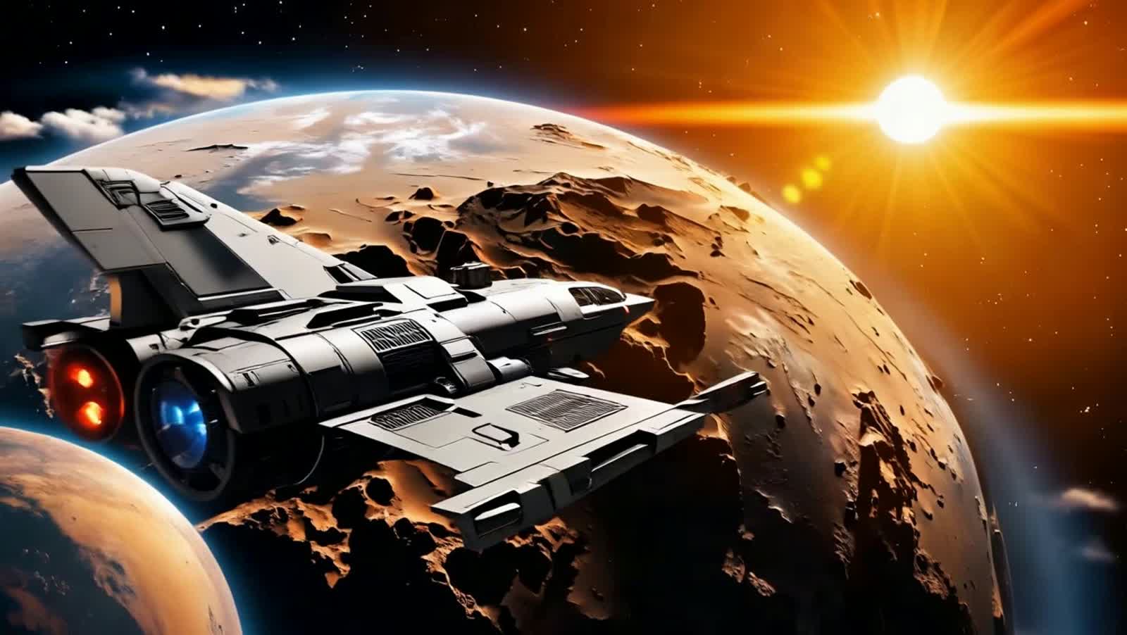 Vaisseau spatial réaliste arrivant dans le système Alpha Centauri B. Video