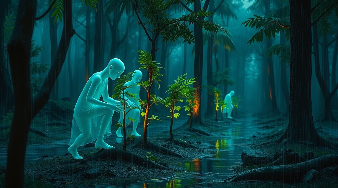 Spectral forest keepers tending to light-growth trees