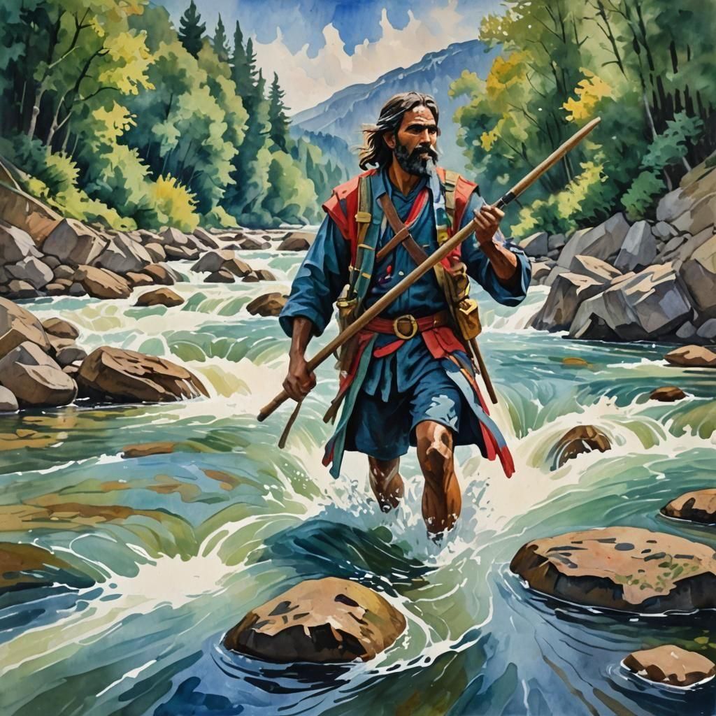 Whitewater Canoeing in France: Gouache Impressionist Paintin...